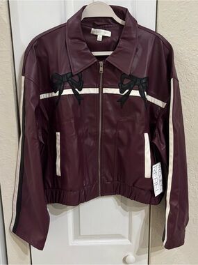 Project Rebel Faux Leather Striped Bow Jacket